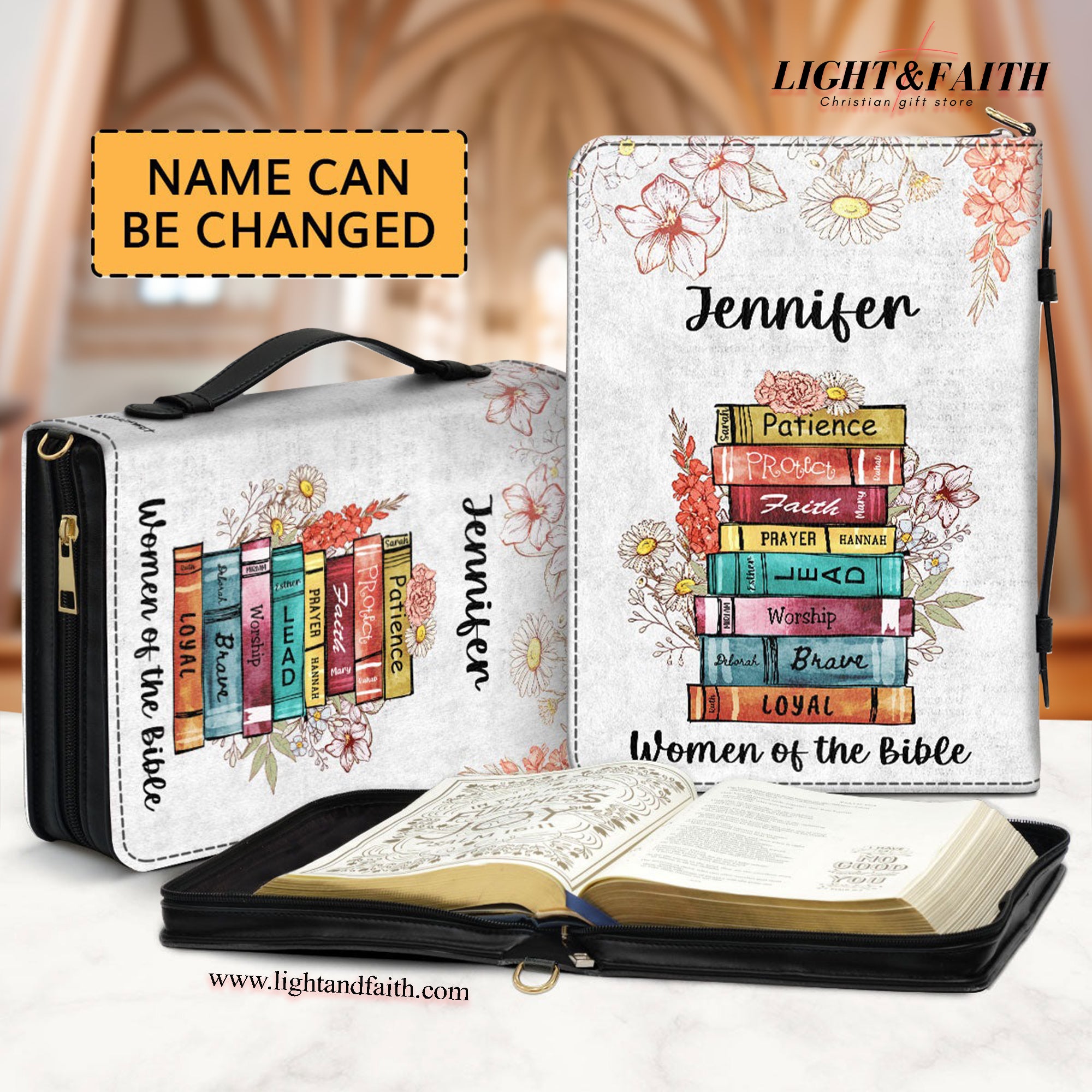 Women Of The Bible Leather Book Cover, Personalized Zippered Bible Cover With Handle, Christian Inspirational Gifts For Pastor